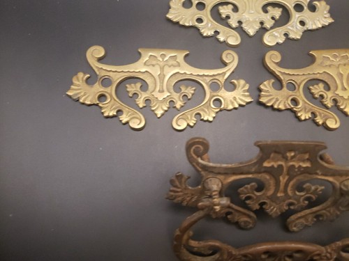 Antique Brass Bronze 5"x3"Drawer Pull With 3 Matching Escutcheon Plates L 213 - Picture 5 of 10
