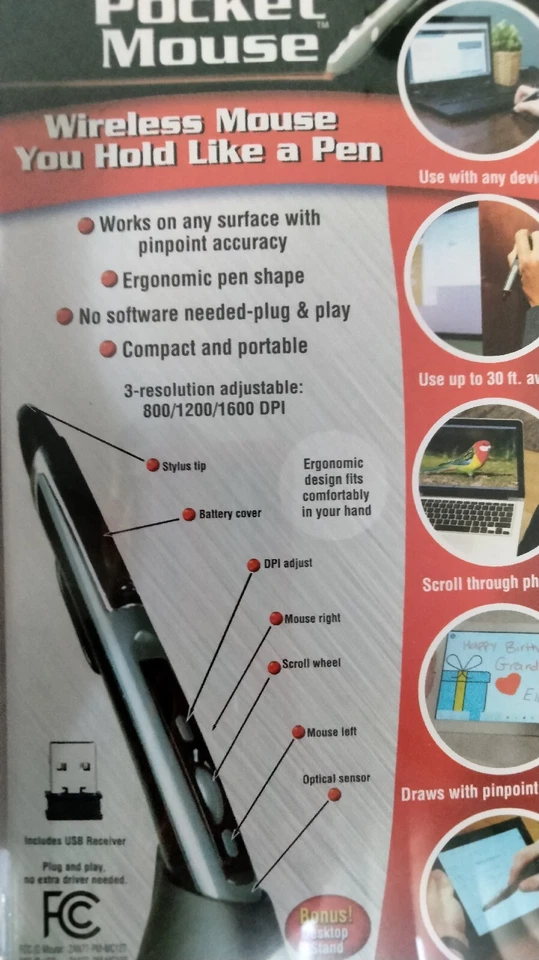Pocket Mouse: Wireless Pen Mouse with USB Receiver - As Seen on TV Brand New - Image 3 of 3