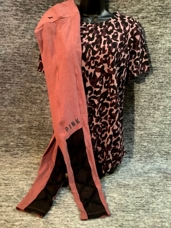 Victoria's Secret Rosa Camuflaje Leopardo Camiseta + Conjunto Leggings Suaves Tirantes L Nuevo en Paquete Foto 2 de 4