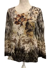 CJ Banks Top, Size X, Long sleeves, pullover, embellished, round neck