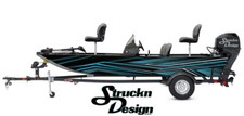 Dark Cyan Tech Style Retro Black Fishing Boat Wrap Abstract Fish Decal US Vinyl