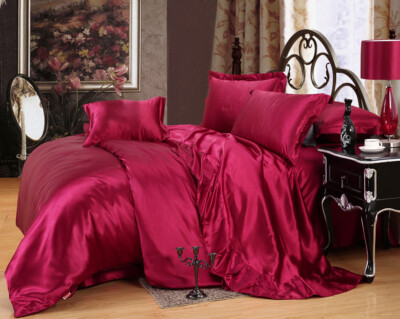 4Pcs Satin Silk Duvet Quilt Cover Bedding Sets Fitted Sheet Twin Queen King Bed