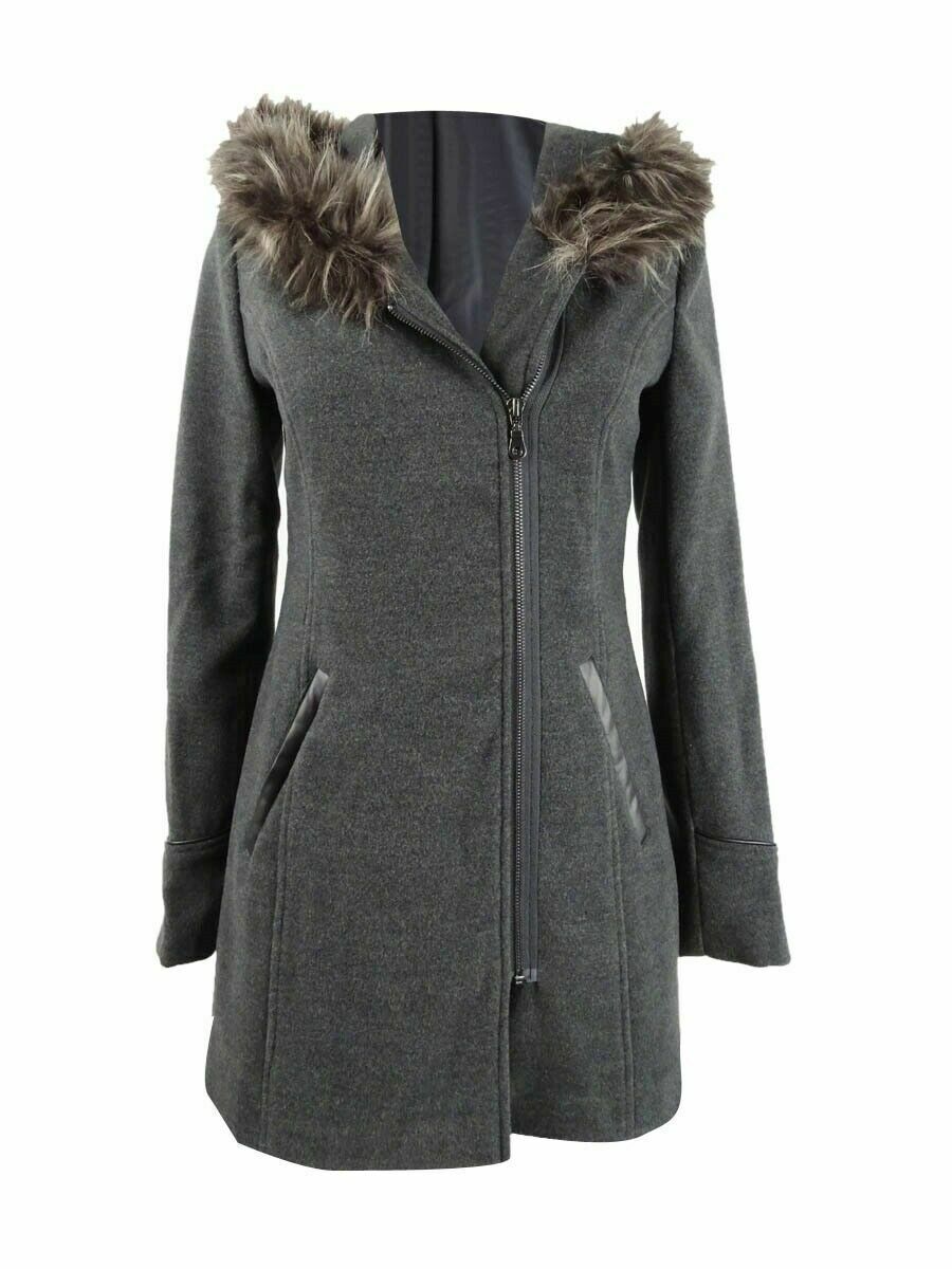 Maralyn & Me Juniors' FauxFauxTrim Hooded Coat Gray Size 2 Extra