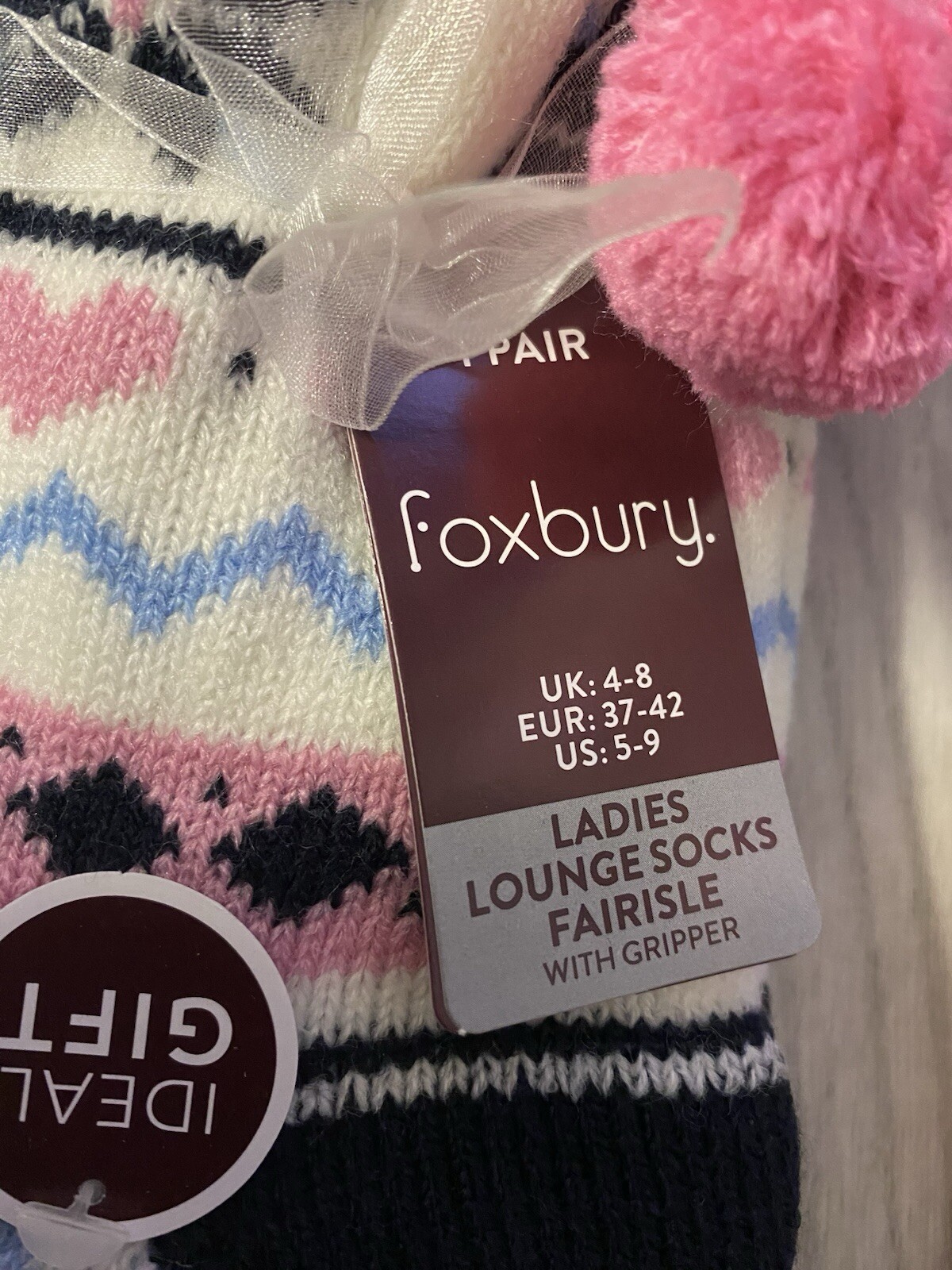 SAOLA 2 PAIR LADIES FAIR ISLE LOUNGE THERMAL LINED WINTER GRIPPER SOLE SOCKS SIZE 4 8