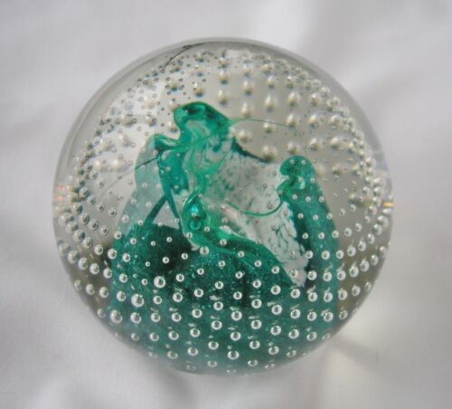 Lovely Caithness Paperweight &#039;Cauldron&#039;  green white &#039;flames&#039;