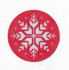 SP.ORDER Snowflake on Red 18 mesh HP Needlepoint Ornament Canvas Pepperberry