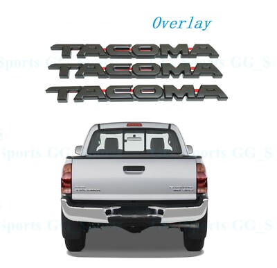 3PCS Kit Overlay Emblem Matte Black Side Door & Rear Tailgate Tacoma Badge