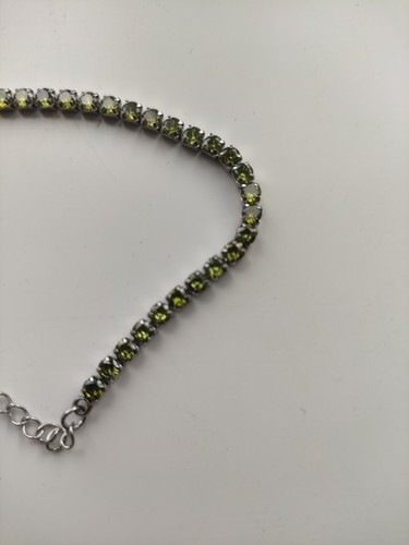 AA Peridot Platinum Bonded "Tennis" Bracelet, 7.5" + 2" Extender. - Picture 2 of 4
