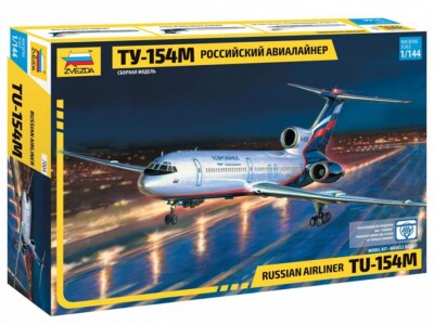 Zvezda 7004 Russian Civil Airliner Tu-154M Plastic Scale Model 1:144 NEW BOX