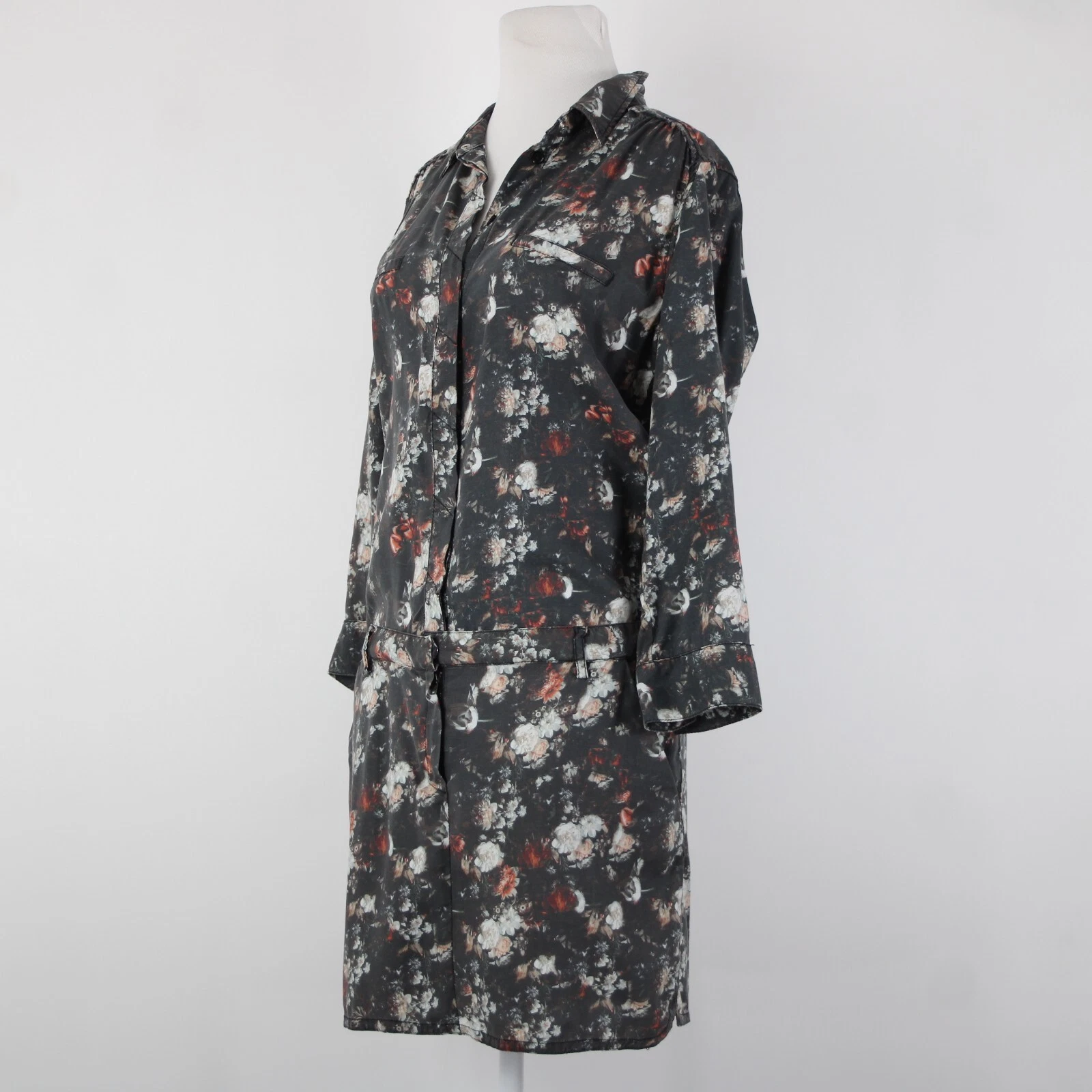 VETEMENTS Abito Etienne Marcel Tg L Antracite Multicolore Floreale Collo 100% Lyocell