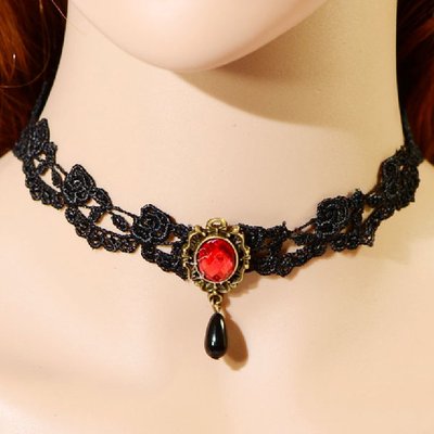 Lace Choker Black Gothic Collar Red Victorian Necklace Flowers C19R