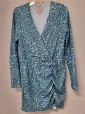 Show Me Your Mumu Party Hop Dress Frosty Blue Sequins, Long Sleeve, Large