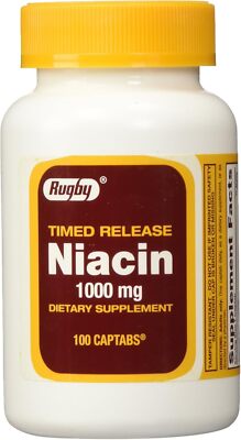 Rugby Niacin 1000Mg Timed Release Tablets 100 Count Pack Of 3 Sugar Free