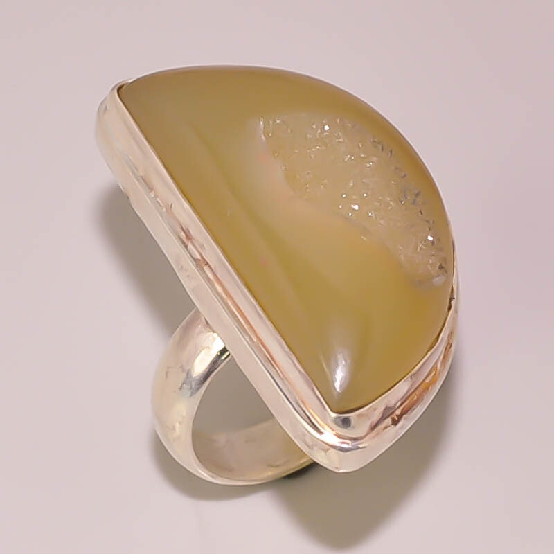 Natural Window Titanium Druzy Handmade Jewelry 925 STERLING SILVER PLATED RING 8