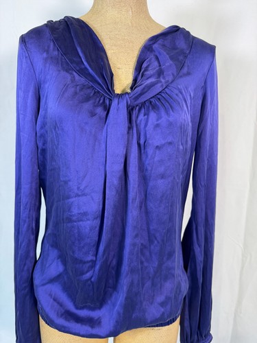 Y2K Guess by Marciano Purple Luxurious Silk Blend Long Sleeve Blouse Top Sz L - Picture 7 of 13