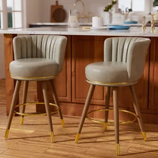 26'' Bar Stools Set of 2 Counter Height Bar Stools with Curved Back Swivel Chair