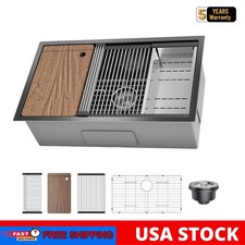 32x19 Inch Undermount Stainless Steel Kitchen Sink Single Bowl Black Workstation