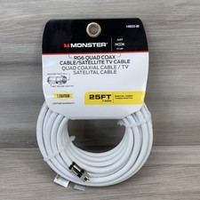 MONSTER RG6 Quad Coax Cable / Satellite Tv Cable 25ft White Digital 140033-00