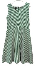 Talbots Edie Green & White Striped Knit Fit and Flare Dress Large Women’s