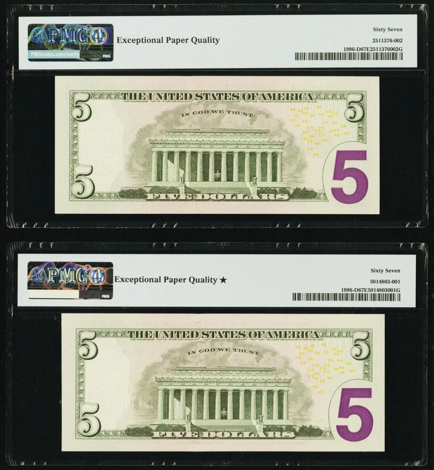 $5 2013 2 Federal Reserve Note Cleveland “Radar Serial Number” PMG 67 EPQ - Image 2 of 3