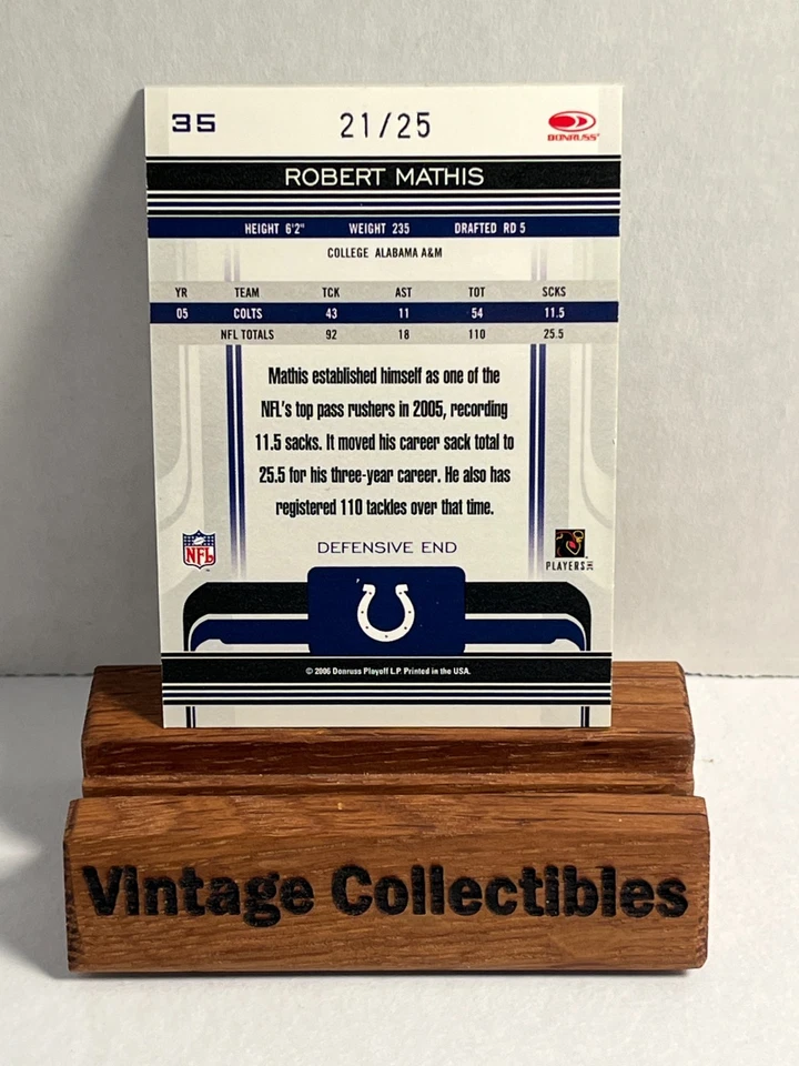 2006 DONRUSS GRIDIRON GEAR PLATINUM HOLOFOIL AUTOGRAPHS ROBERT MATHIS /25 AUTO - Image 2 of 2