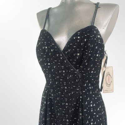 Poly Dress Black and Gold Metallic Geometric Print Spaghetti Strap Maxi Dress