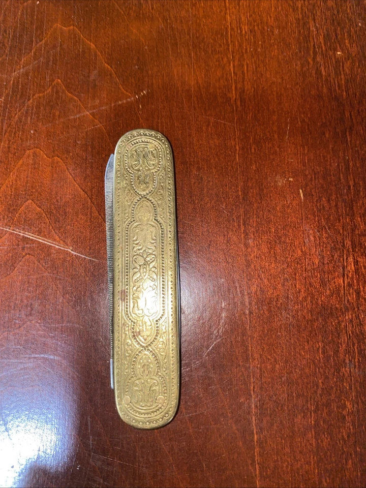 Vintage German Brass Pen Knife Inox Solingen Pocket Knife Collectible 3 Blade - Image 2 of 4