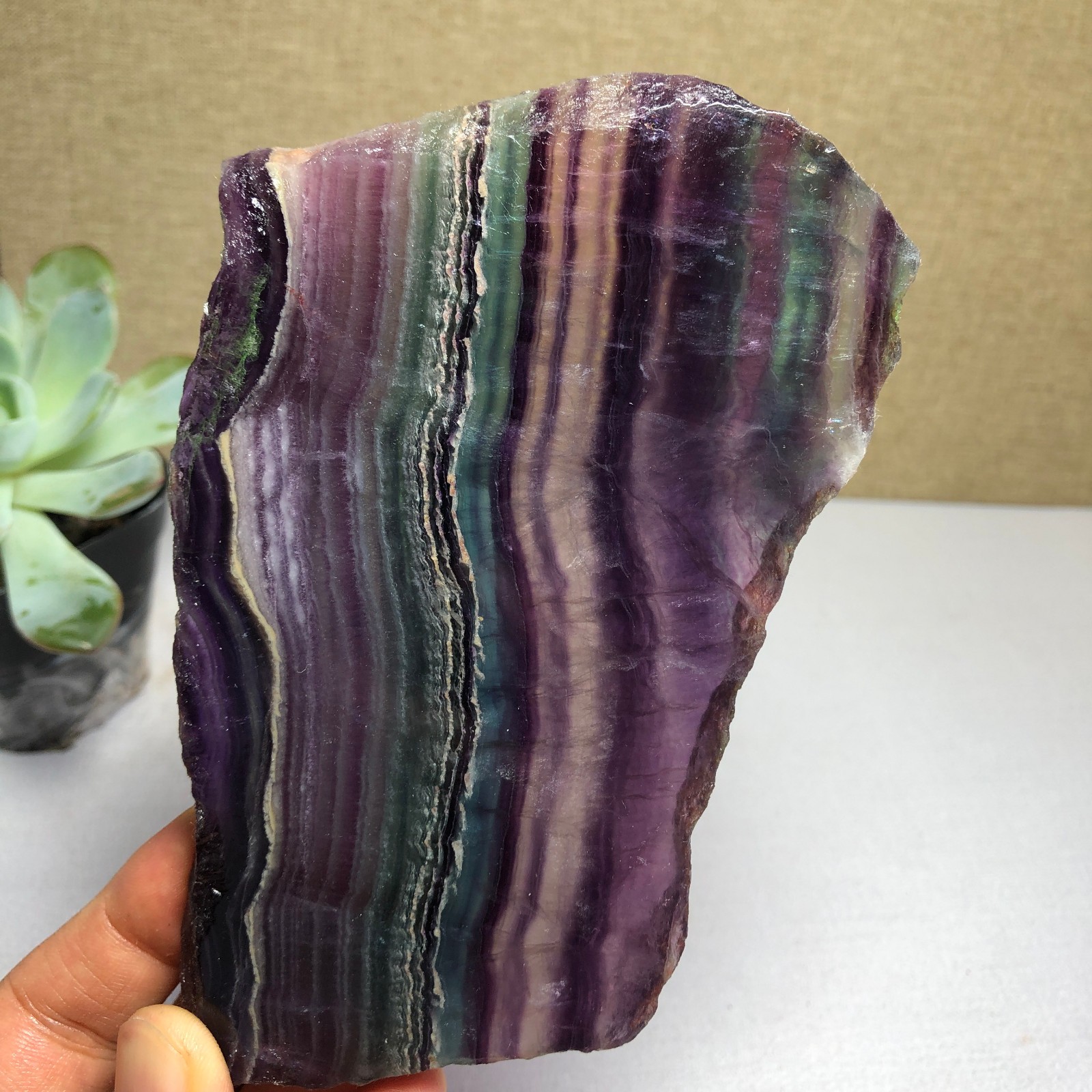 320g Natural Rainbow Fluorite Crystal Polished Cut Specimen G7578