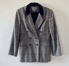 VINTAGE AMANDA SMITH DOUBLE BREASTED GLEN PLAID PURE WOOL BLAZER JACKET SIZE 8