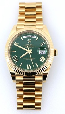Rolex Men's Day Date President 40mm Yellow Gold Green Roman 228238, Brand New