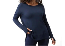 79 Athleta Coaster Luxe Sweatshirt Navy Thumb Holes Sweater Top Women's SZ L