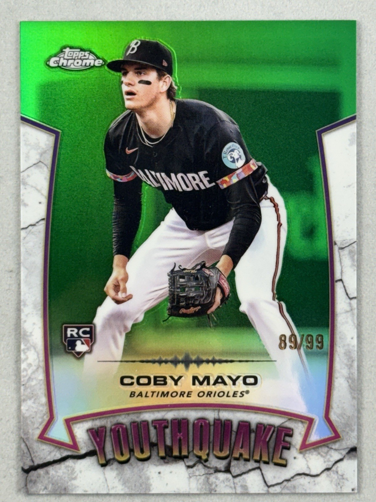 2025 Topps Chrome Youthquake Green Refractor Rookie Coby Mayo RC 89/99 Orioles