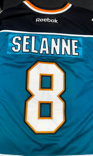 NHL San Jose Sharks #8 Teemu Selänne Reebok Hockey Jersey Men's SZ: XL Teal Used - Picture 5 of 13