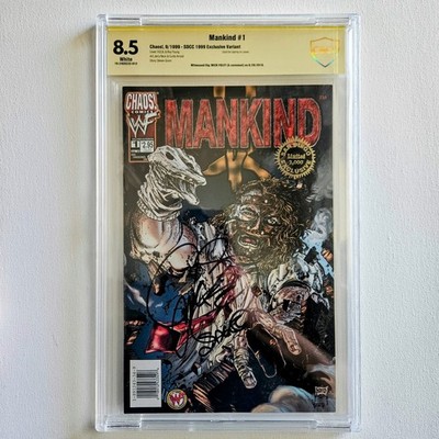 Mankind #1 Signed Mick Foley 1999 SDCC FOIL STAMP CBCS 8.5 Chaos Comics 1 In POP