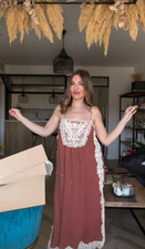 NEW WOMAN STRAPPY LACE DRESS SLIT BRICK SR 5107 UNBRANDED