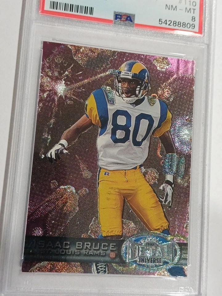 1997 Skybox Metal Universe - Isaac Bruce #110 PSA 8 POP 1 ! St. Louis Rams HOF - Image 2 of 4