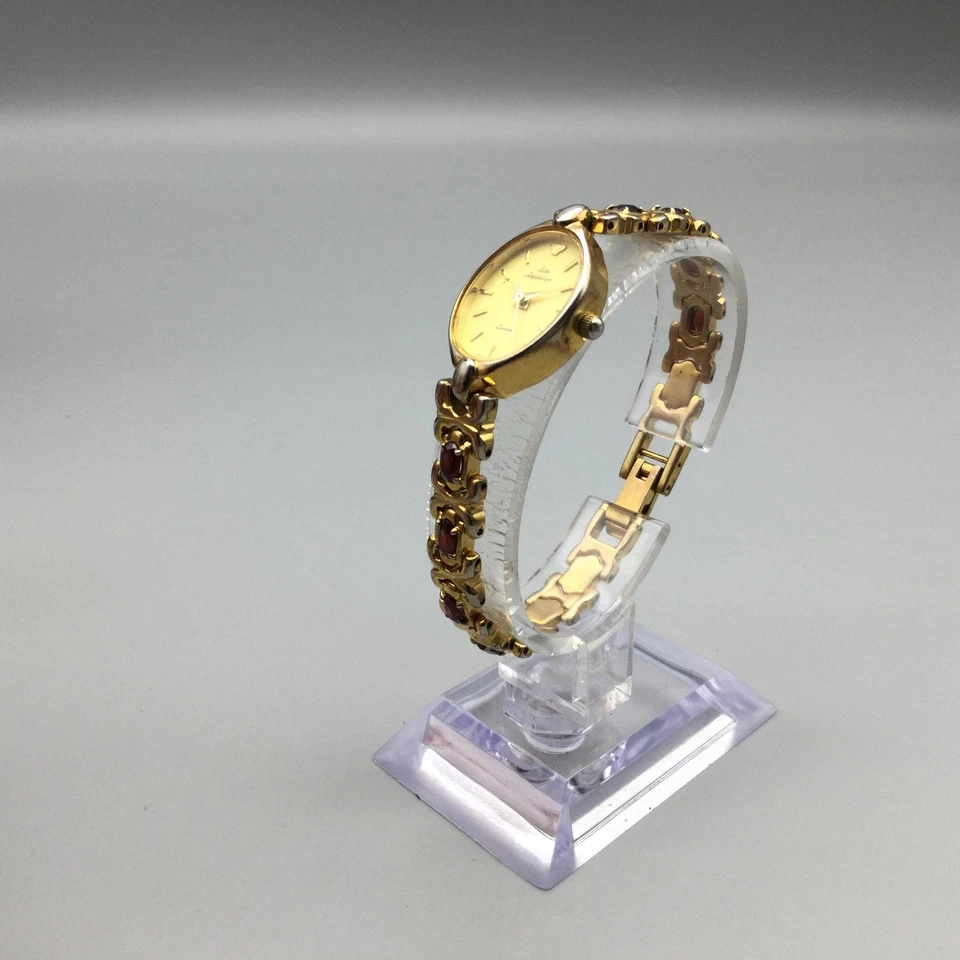 Jules Jurgensen Reloj Mujer Tono Dorado Ovalado Piedras Preciosas Pulsera Batería Nueva 6.25" Foto 4 de 4