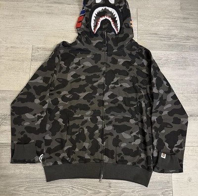 A Bathing Ape Shark Camouflage Full Zip Hoodie WGM Tiger Patch
