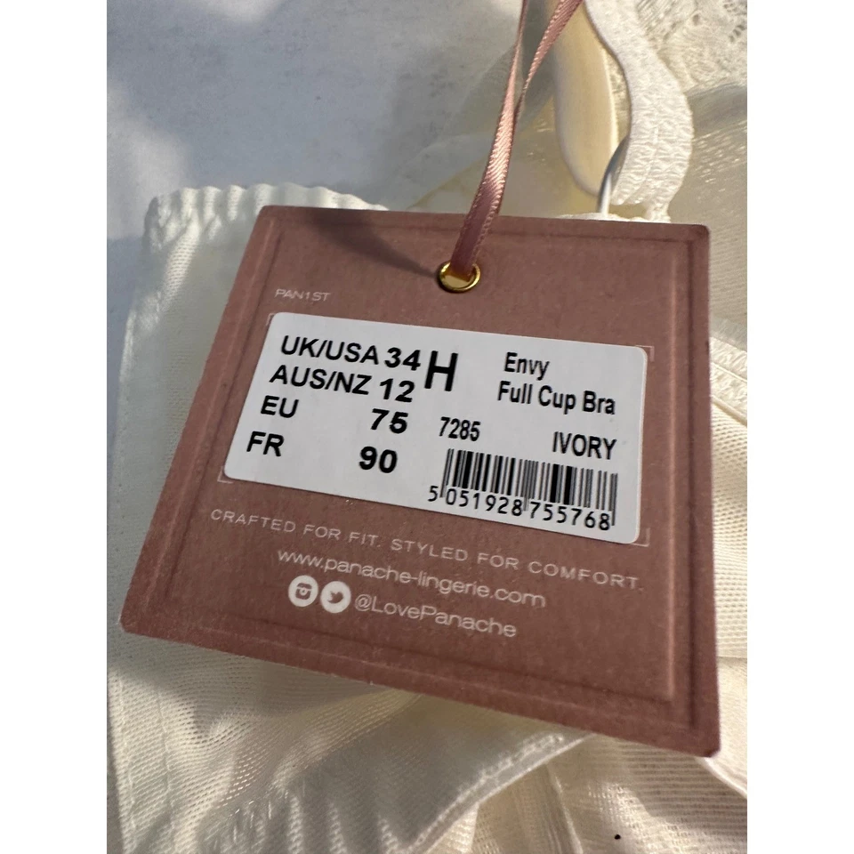 Sujetador Panache Envy Copa Completa Talla 34H Marfil Encaje Borde Soporte con Aros NUEVO Foto 4 de 4