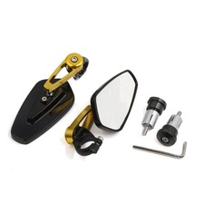 7/8" 22mm Handle Bar End Rear View Mirrors Black Gold Tone Pair for Motorcycle