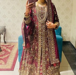 Women's Maroon & Gold Embroidered Lengha Formal Outfit with Matching Dupatta