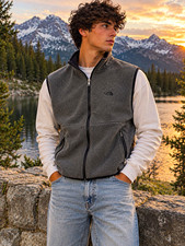 The North Face Denali Men's XL Gray Fleece Full Zip Vest Stand-Up Zipped Pockets