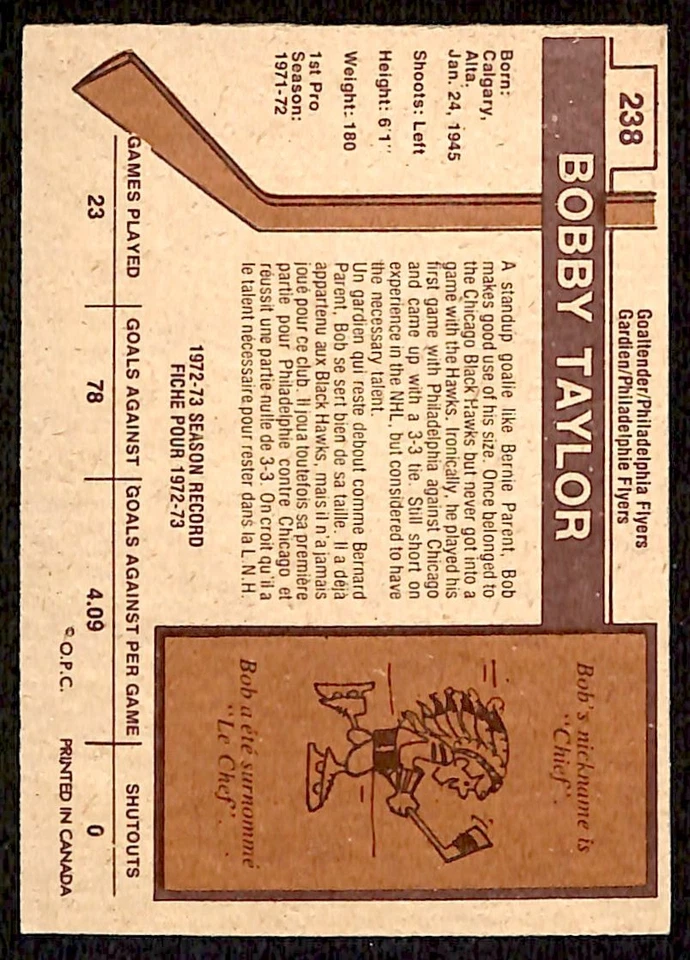 1973-74 O-Pee-Chee Bobby Taylor EX-ENM Rookie (Free Shipping $50+) #238 - Image 2 of 2