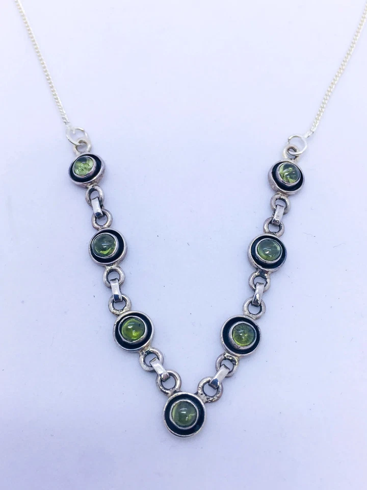 Solid Sterling Silver Necklace with Peridot Stones - Image 4 of 4