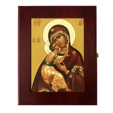 Virgin Vladimir Framed Icon Box Rosary Holder Wall Table 7.5" Ortho