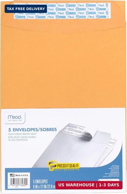 Mead Press It-Seal-It Envelopes (MEA76080), Kraft, 9 x 12 Inches