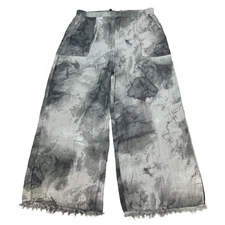 Grade & Gather Wide Leg Tie Dye Pants Pull On Frayed Gray Size Large New