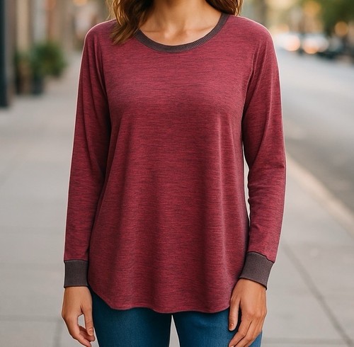 Woman’s Long Sleeve Crew Neck Red Size XL Lightweight Soft Sweatshirt Shirt