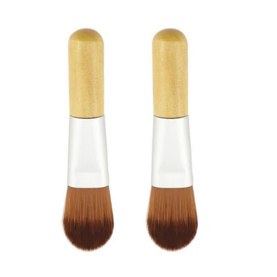 2 Pcs Mini Cosmetic Foundation Brushes Short Wooden Handle Nylon Fiber - Image 1 of 4