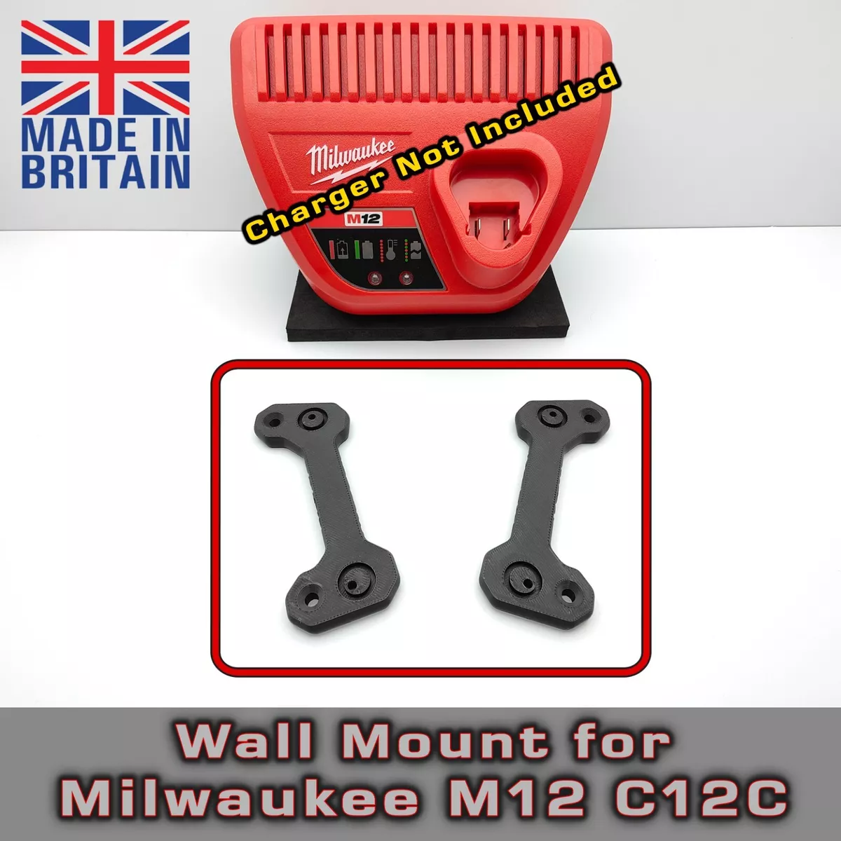 Wall Mount for Milwaukee M12 C12C 12V Battery Charger For Garage